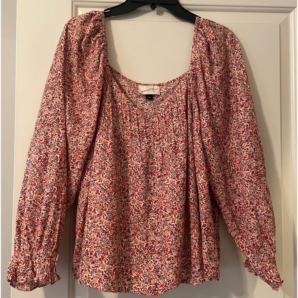 pink floral blouse